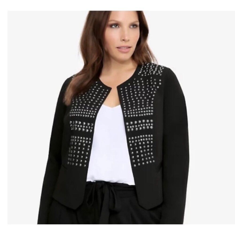 Torrid Women Black Studded Long Sleeve Open Front Blazer Size 3 NWT